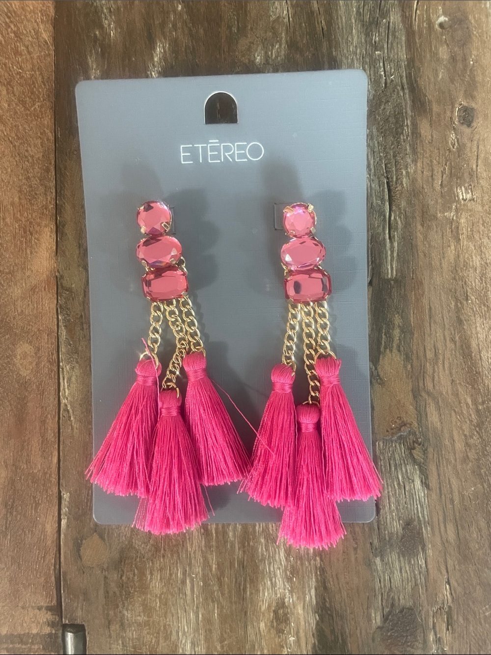 Hot Pink Tassel Drop Earrings with Gold Chains